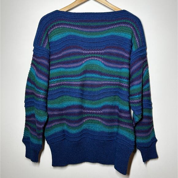 James Kenrob Sweater Women XL Blue Purple Green Vintage 90s Wool Blend Jacquard - Picture 2 of 6